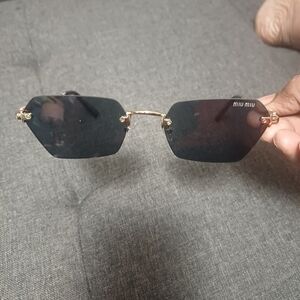 Miu Miu Hexagonal Black and Gold Sunglasses